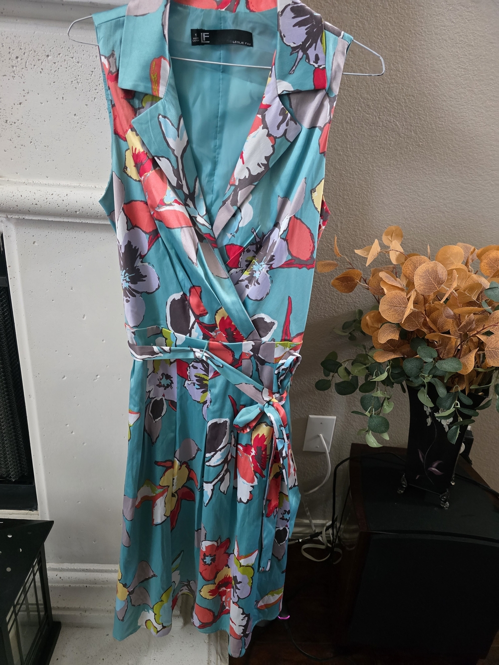 Leslie Fay Teal Floral Midi Dress Size 10